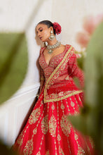 Load image into Gallery viewer, Daraksha - Divine Sangria Raw Silk Zardosi Bridal Lehenga Set
