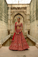 Load image into Gallery viewer, Red Raw Silk Multi-Resham Embroidery Lehenga Set