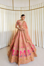 Load image into Gallery viewer, Begum Bahar Lehnega - oft Coral Raw Silk Zardosi Bridal Lehenga Set