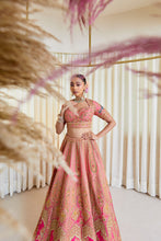 Load image into Gallery viewer, Begum Bahar Lehnega - oft Coral Raw Silk Zardosi Bridal Lehenga Set