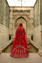 Load image into Gallery viewer, Red Satin Silk Lehenga Set