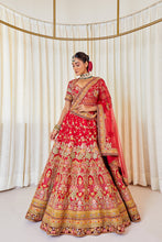 Load image into Gallery viewer, Dwarka - Luxe Vermilion Raw Silk Zardosi Bridal Lehenga Set