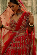 Load image into Gallery viewer, Red Satin Silk Lehenga Set