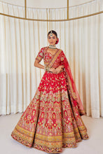 Load image into Gallery viewer, Dwarka - Luxe Vermilion Raw Silk Zardosi Bridal Lehenga Set