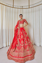 Load image into Gallery viewer, Morbel - Red Raw Silk Zardosi Bridal Lehenga Set