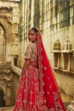 Load image into Gallery viewer, Red Raw Silk Lehenga And Gold Choli Set