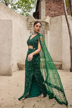Load image into Gallery viewer, Deep shimmering green cut work gown