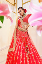 Load image into Gallery viewer, Diksha D21 - Allure red Raw Silk Zardosi Bridal Lehenga Set