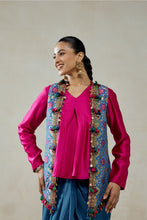 Load image into Gallery viewer, Royal Blue Patola Short Jacket With Dhoti Skirt Set
