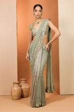 Load image into Gallery viewer, Green organza saree