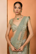 Load image into Gallery viewer, Green organza saree