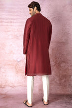 Load image into Gallery viewer, Majestic Maroon: Chanderi Silk Kurta with All Over Resham Embroidery and Lurex