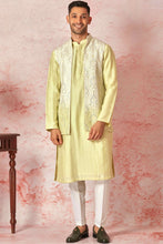 Load image into Gallery viewer, Lime Tie Dye Silk Long Open Kurta Bundi Set