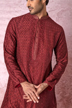 Load image into Gallery viewer, Majestic Maroon: Chanderi Silk Kurta with All Over Resham Embroidery and Lurex