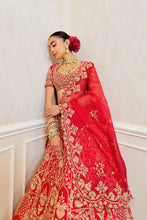 Load image into Gallery viewer, Mahasagar - Radiant Ruby Red Raw Silk Zardosi Bridal Lehenga Set