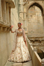 Load image into Gallery viewer, Cream Raw Silk Gota Lehenga Set