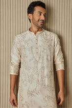 Load image into Gallery viewer, Ivory Opulence: Chanderi Silk Kurta with Sequin, Dabka, Moti, and Resham Embroidery