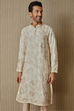 Load image into Gallery viewer, Ivory Opulence: Chanderi Silk Kurta with Sequin, Dabka, Moti, and Resham Embroidery