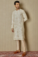 Load image into Gallery viewer, Ivory Opulence: Chanderi Silk Kurta with Sequin, Dabka, Moti, and Resham Embroidery
