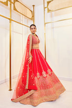 Load image into Gallery viewer, Diksha D 20 - Carmine Charm Red Raw Silk Zardosi Bridal Lehenga Set