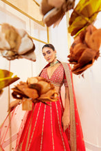 Load image into Gallery viewer, Diksha D 20 - Carmine Charm Red Raw Silk Zardosi Bridal Lehenga Set