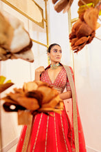 Load image into Gallery viewer, Diksha D 20 - Carmine Charm Red Raw Silk Zardosi Bridal Lehenga Set