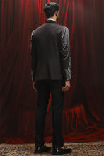 Load image into Gallery viewer, Black Cutdana Embroidered Velvet Blazer with Shawl Lapel