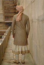 Load image into Gallery viewer, Olive Green Raw Silk Sherwani With Choga Set