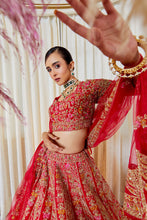 Load image into Gallery viewer, Eena - Scarlet Red Raw Silk Zardosi Bridal Lehenga Set