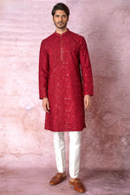 Load image into Gallery viewer, Red Radiance: Chanderi Silk Kurta with Resham and Sequins, Cross Stitch Embroidery