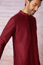 Load image into Gallery viewer, Maroon Elegance: All Over Embroidered Resham Kurta with Floral Motifs