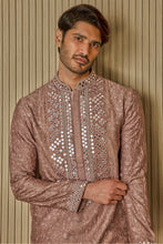 Load image into Gallery viewer, Earthly Opulence: Moti Mirror Resham Brown Silk Kurta