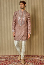 Load image into Gallery viewer, Earthly Opulence: Moti Mirror Resham Brown Silk Kurta