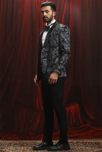 Load image into Gallery viewer, Black cutdana Embroidered Velvet Tuxedo Blazer