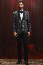 Load image into Gallery viewer, Black cutdana Embroidered Velvet Tuxedo Blazer
