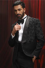 Load image into Gallery viewer, Black Zari Embroidered Velvet Tuxedo Blazer