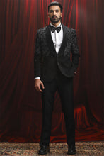 Load image into Gallery viewer, Black Zari Embroidered Velvet Tuxedo Blazer