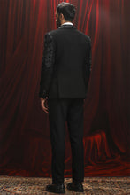 Load image into Gallery viewer, Black Zari Embroidered Velvet Tuxedo Blazer