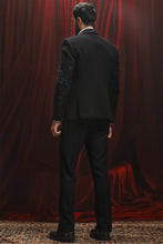 Load image into Gallery viewer, Black Sequins Tuxedo Blazer with Embroidery