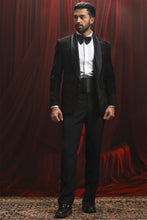 Load image into Gallery viewer, Black resham Embroidered Velvet Tuxedo Blazer