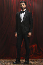 Load image into Gallery viewer, Black resham Embroidered Velvet Tuxedo Blazer