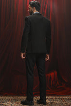 Load image into Gallery viewer, Black resham Embroidered Velvet Tuxedo Blazer