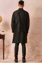 Load image into Gallery viewer, Sleek Black Silk Leather-Embellished Bundi & Kurta Set