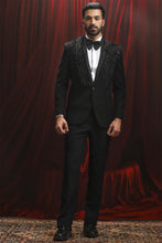 Load image into Gallery viewer, Black Embellished Velvet Tuxedo Blazer