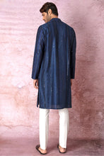 Load image into Gallery viewer, Indigo Charm Indigo Blue Chanderi Silk Kurta with Resham and Sequins in Panel Embroidery Floral Geometric