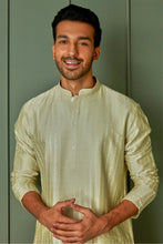 Load image into Gallery viewer, Lime Striped Resham Fusion Tussar Silk Kurta