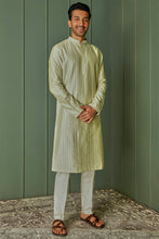 Load image into Gallery viewer, Lime Striped Resham Fusion Tussar Silk Kurta