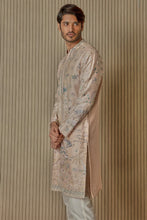 Load image into Gallery viewer, Peach Floral Extravaganza Chanderi Silk Kurta