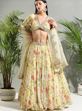 Load image into Gallery viewer, Yellow floral lehenga set