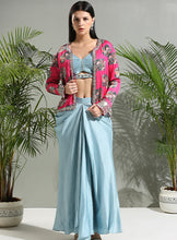 Load image into Gallery viewer, Grey top and skirt set with Fuchsia Jacket